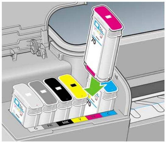 HP DESIGNJET T1100 - Insertion d'une cartouche d'encre - 1