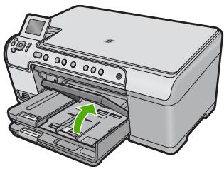 HP PHOTOSMART C5380 - So legen Sie Fotopapier im Format 13 x 18 cm (5 x 7 Zoll) in das Fotofach ein: - 1
