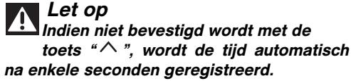 Let op Indien niet bevestigd wordt met de toets “^”, wordt de tijd automatisch na enkele seconden geregistreerd.