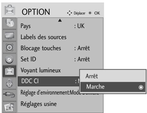 OPTION Pays : UK Labels des sources Blocage touches : Arrêt Set ID : Arrêt Voyant lumineux DDC CI : Arrêt Réglage d'environnement: Mode 100000000000000000000000000000000000000000000000000000000000000000000000000000000000 Réglages usine