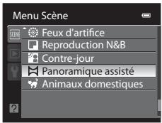 NIKON COOLPIX P7100 - Appuyez sur la commande MENU pour afficher l'écran du menu Scène, choisissez Panoramique assisté à l'aide du sélecteur multidirectionnel, puis appuyez sur OK. - 2