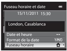 NIKON COOLPIX P7100 - Utilisez le sélecteur multidirectionnel pour choisir Fuseau horaire et appuyez sur Ⓔ. - 1