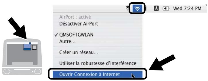 AirPort : activé Désactiver AirPort ✓ QMSOFTGWLAN Autre... Créer un réseau... Utiliser la robustesse d'interférence Ouvrir Connexion à Internet