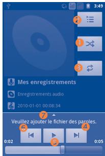 Mes enregistrements Enregistrements audio 2010-01-01 00:08:34 Veuillez ajouter le fichier des paroles. 0:02 0:05