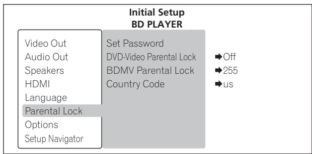 PIONEER BDP-LX71 - Sélectionnez et validez Parental Lock. - 2