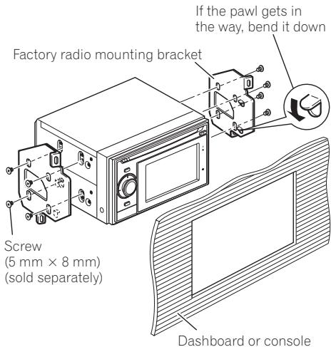PIONEER AVIC-F320BT - Fastening the navigation unit to the factory radio-mounting bracket. - 2