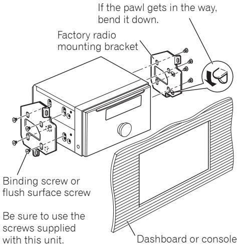 PIONEER FH-P80BT - Fastening the unit to the factory radio-mounting bracket. - 2