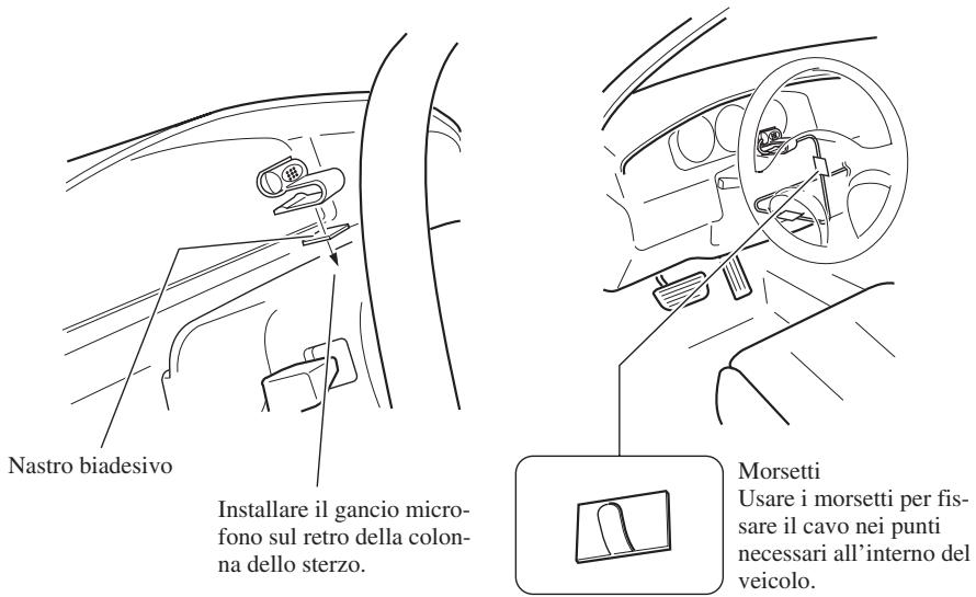 Nastro biadesivo Installare il gancio micro- fono sul retro della colon- na dello sterzo. Morsetti Usare i morsetti per fis- sare il cavo nei punti necessari all'interno del veicolo.