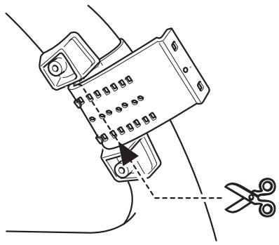 Technical diagram showing a mechanical assembly with labeled parts and a scissors cutting the part, likely illustrating a machining or disassembly process.