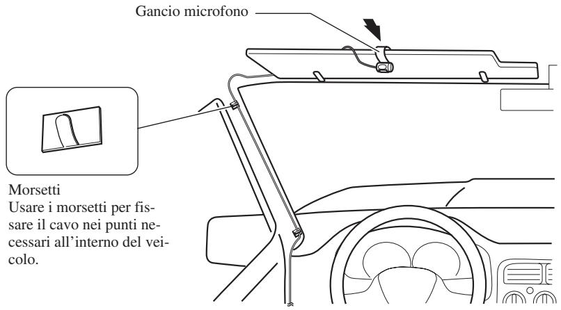 Gancio microfono Morsetti Usare i morsetti per fis- sare il cavo nei punti ne- cessari all'interno del vei- colo.