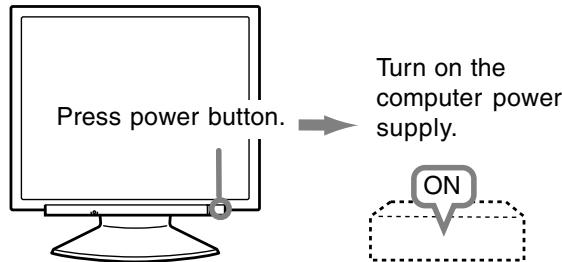 Press power button. Turn on the computer power supply. ON