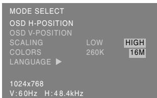 SHARP LL-T15A4 - Menu MODE SELECT (SELECTION DU MODE) - 1