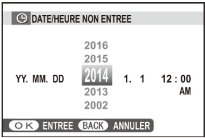 FUJIFILM X30 - La date et l'heure s'affichent. Servez-vous des touches de sélection gauche et droite pour mettre en surbrillance l'année, le mois, le jour, l'heure ou les minutes, et des touches de sélection supérieure et inférieure pour modifier les valeurs. Pour modifier l'ordre d'affichage de l'année, du mois et du jour, mettez en surbrillance le format de date et appuyez sur la touche de sélection supérieure ou inférieure. Appuyez sur MENU/OK une fois les réglages terminés. - 1