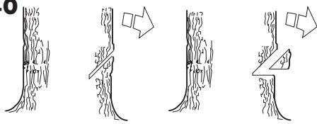 Diagram illustrating tree root damage with arrows indicating damage direction and geometric shapes