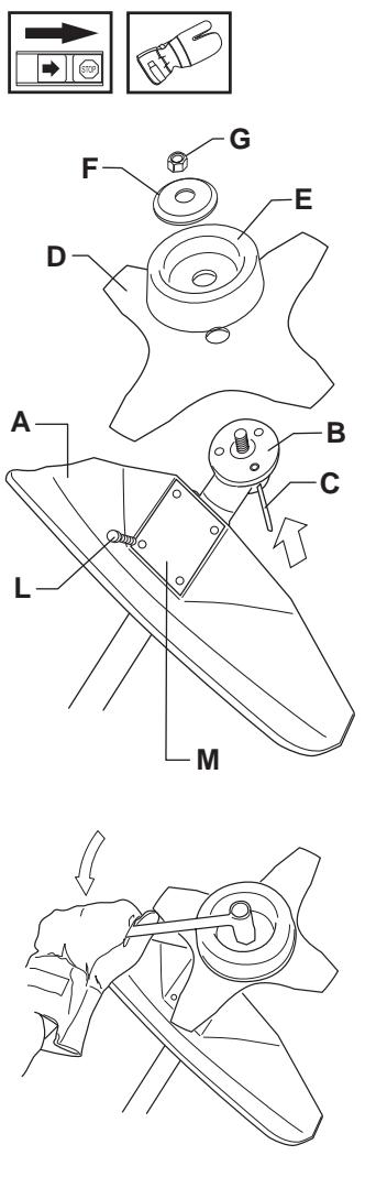 HUSQVARNA J-HANDLE - Montering av bladbeskyttelse, gressblad og gresskniv - 1