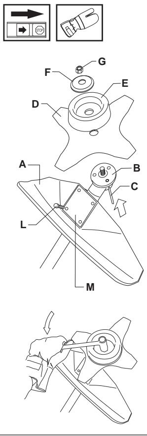 HUSQVARNA J-HANDLE - Monteren van maaibladbescherm-kap, maaiblad en maaimes - 1