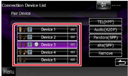KENWOOD DNX719VHD - Touchez le nom de l'appareil que vous souhaitez connecter. - 1