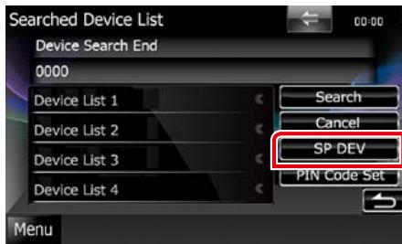 KENWOOD DNX719VHD - Touchez [SP DEV] dans l'écran de liste des apparéils recherchés. - 1