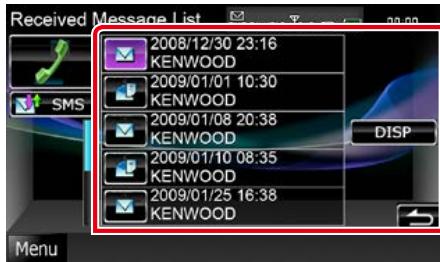 KENWOOD DNX719VHD - Actions possibles dans l'écran de liste des messages - 1