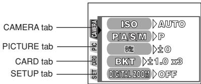 OLYMPUS C-720 ULTRA ZOOM - Tabs &amp; MODE MENU functions (shooting) - 1