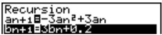 CASIO GRAPH35+ - Exemple 1 Déterminer si la formule de récurrence a_n+1 = -3a_n^2 + 3a_n est convergente ou divergente - 5