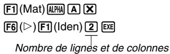CASIO GRAPH35+ - Exemple 3 Multiplier la matrice A (de l'exemple 1) par une matrice unité de dimensions 2 × 2 - 1