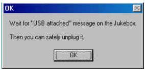 ARCHOS AV140 - Cliquez sur OK, vérifiez le message puis débranchez le câble (du côté de l'ordinateur ou du Jukebox) - 1