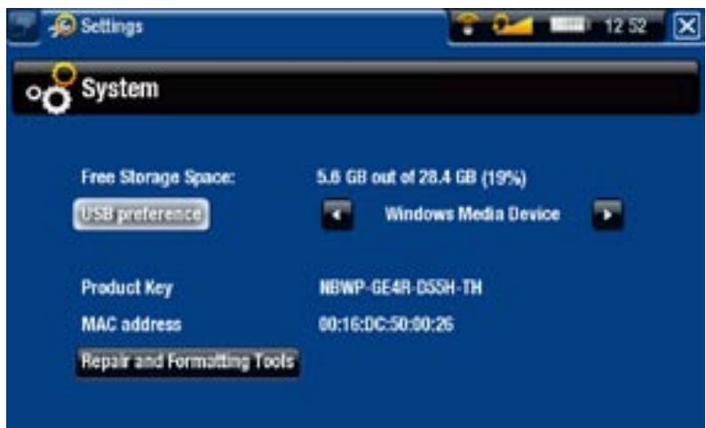 ARCHOS 605 - PARAMÈTRES "SYSTEM" [SYSTÈME] - 1