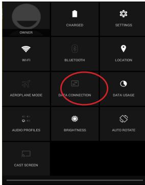 OWNER CHARGED SETTINGS WIFI BLUETOOTH LOCATION AEROPLANE MODE DATA CONNECTION DATA USAGE AUDIO PROFILES BRIGHTNESS AUTO ROTATE CAST SCREEN