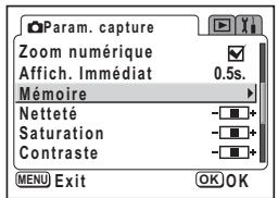 PENTAX OPTIO S30 - Sauvegarde des éléments du menu (Mémoire) - 3