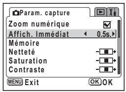 PENTAX OPTIO S30 - Réglage de la durée de l'affichage immédiat (Affich. immédiat) - 1