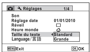 PENTAX OPTIO W90 - Utilisez le bouton de navigation ( ) pour selectionner la taille de texte. - 1