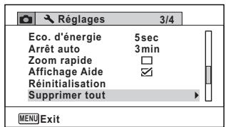 PENTAX OPTIO W90 - Utilisez le bouton de navigation ( ) pour selectionner [Supprimer tout]. - 1