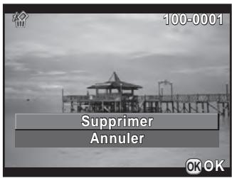 PENTAX K-500 - Appuyez sur le bouton de navigation () pour sélectionner [supprimer] puis appuyez sur le bouton OK. - 1