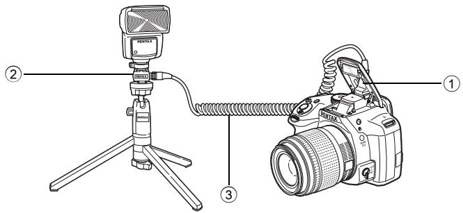 PENTAX K-500 - Raccordement d'un flash externe avec une rallonge - 1