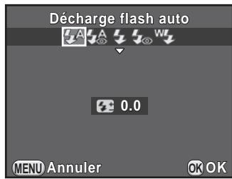 PENTAX K-500 - Utilisation du bouton de navigation (▲▶) pour sélectionner un mode flash puis appuyez sur le bouton OK. - 1
