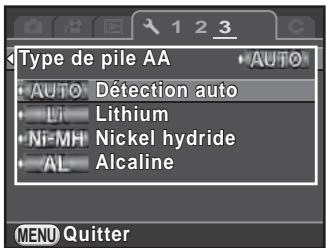 PENTAX K-500 - Utilisez le bouton de navigation (▲▼) pour sélectionner un type de batterie et appuyez sur le bouton OK. - 1