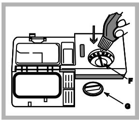 Diagram of a washing machine with labeled parts and directional arrows indicating operation