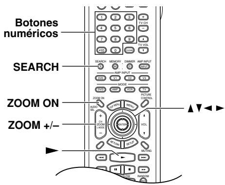Botones numéricos SEARCH ZOOM ON ZOOM +/-