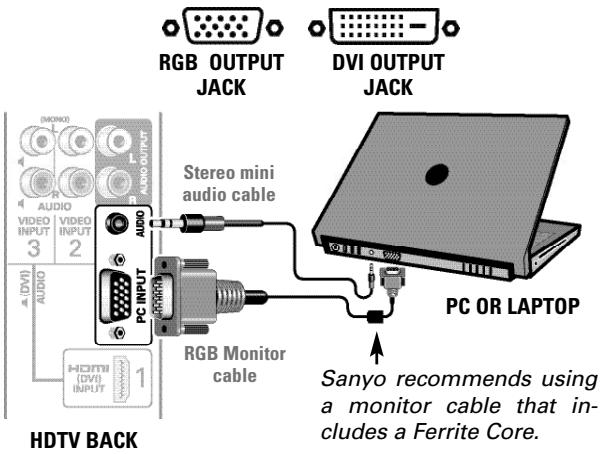SANYO DP42849 - To avoid an "Out of Range" condition please set your PC's output resolution to one compatible with your HDTV. See page 3. - 1