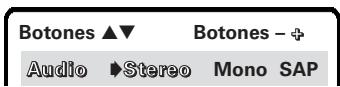 Botones ▲▼ Botones - + Audio ▶Stereo Mono SAP