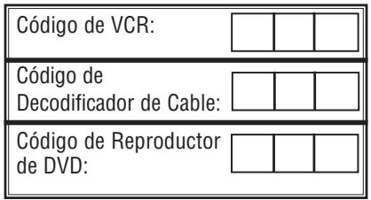 Código de VCR: Código de Decodificador de Cable: Código de Reproductor de DVD: