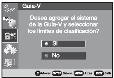 Guia-V Desea agregar el sistema de la Guia-V y seleccionar los límites de clasificación? Si No Mover ENTER Select Menu Atras EXIT Sell