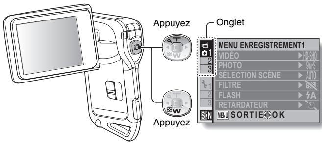 SANYO XACTI VPC-CA9 - Appuyez sur le bouton [T / O ] ou [W/] pour sélectionner un onglet. - 1