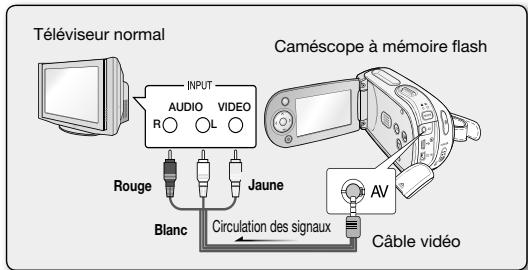 Téléviseur normal INPUT AUDIO VIDEO R L Rouge Jaune Blanc Circulation des signaux AV Câble vidéo Caméscope à mémoire flash