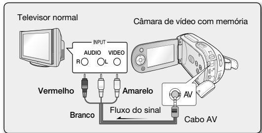 Television normal INPUT AUDIO VIDEO R L Câmara de vídeo com memória Vermelho Amarelo Branco Fluxo do sinal AV Cabo AV