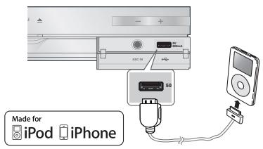 SAMSUNG HT-D5550 - Connexion d'un iPod/iPhone à l'aide d'un câble USB - 1