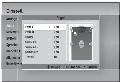 SAMSUNG HT-D5550 - Einstellung der Lautstärke für den Front-/ Center-/Surround-/Subwoofer- Lautsprecherpegel. - 1