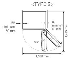 au minimum 50 mm au minimum 50 mm 1,425 mm 135° 1,380 mm