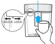 SAMSUNG SR428MLS - Placez un verre sous le distributeur et appuyez délicatement sur le levier avec le verre. Placez correctement le verre sous le distributeur pour éviter toute projection d'eau. - 2